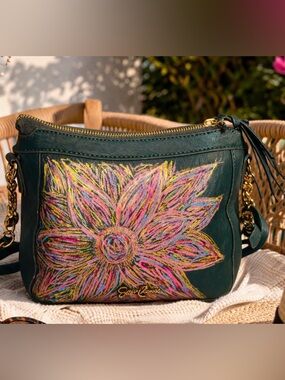 Jessica Simpson Hand-Painted Floral Crossbody Purse 🌸 One of a Kind